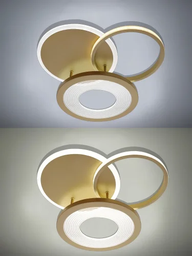 Люстра потолочная с пультом LED LAMPS 81300 Natali Kovaltseva золотая на 1 лампу, основание золотое в стиле хай-тек с пультом кольца фото 7